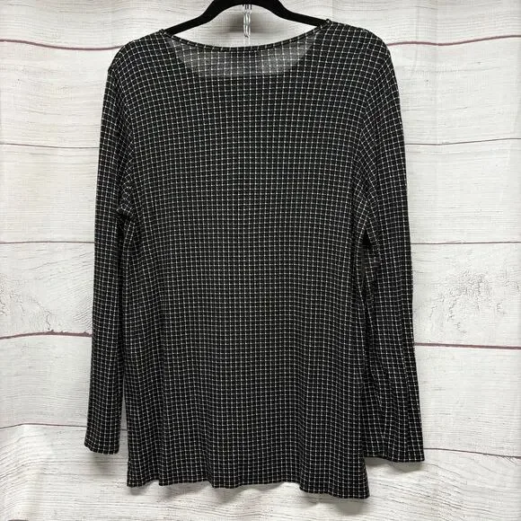 J Jill Wearever Black Grid Print Top Tunic Blouse Shirt Size L - Picture 10 of 10